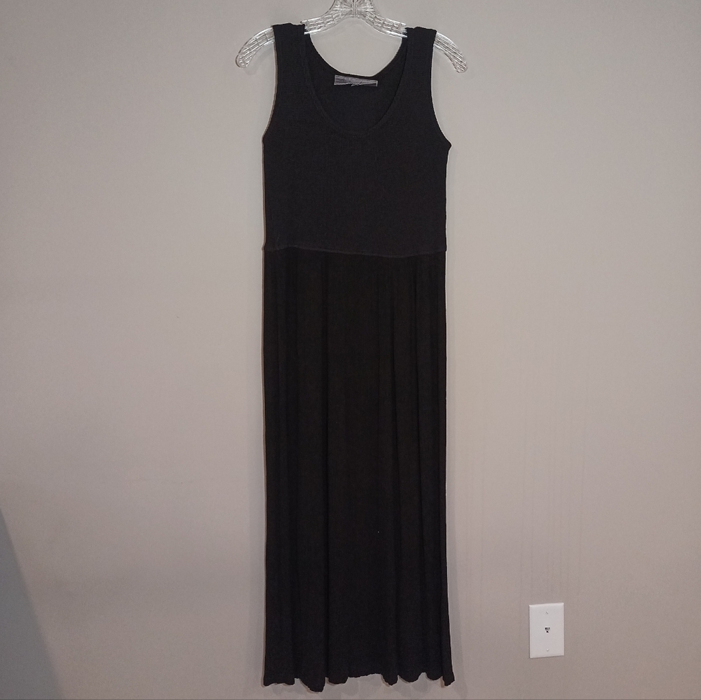 Barbara Lesser Black Mixed Knit Maxi Dress Made in USA Size S Vintage
